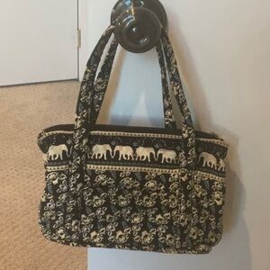 Elephant Print Black and Cream Tote Bag